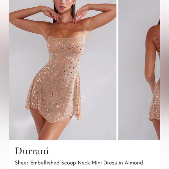 Oh Polly | Dresses | Durrani Sheer Embellished Scoop Neck Mini Dress In  Almond